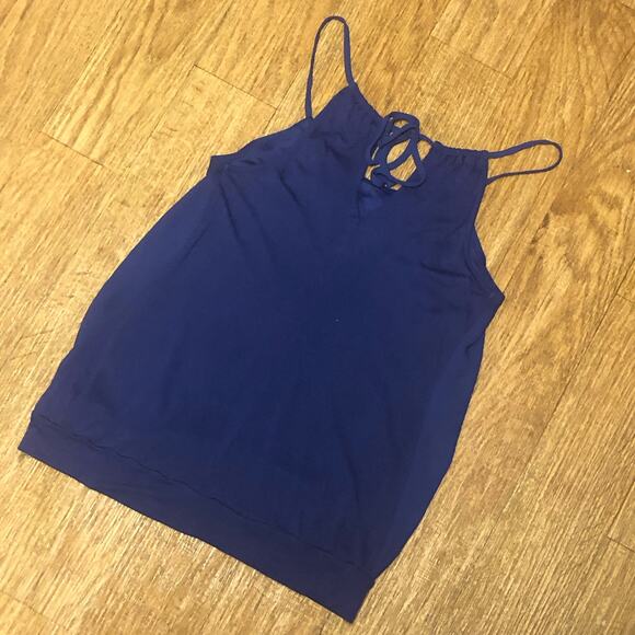 Express Blue Purple Pleated Spaghetti Strap Tie Tank Top Size XS - Picture 4 of 8